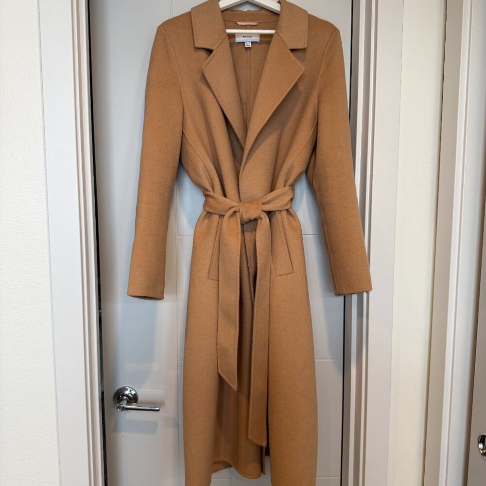 Reiss Brooks Belted Wool Blend Longline Coat Camel size 8 US - Picture 2 of 7